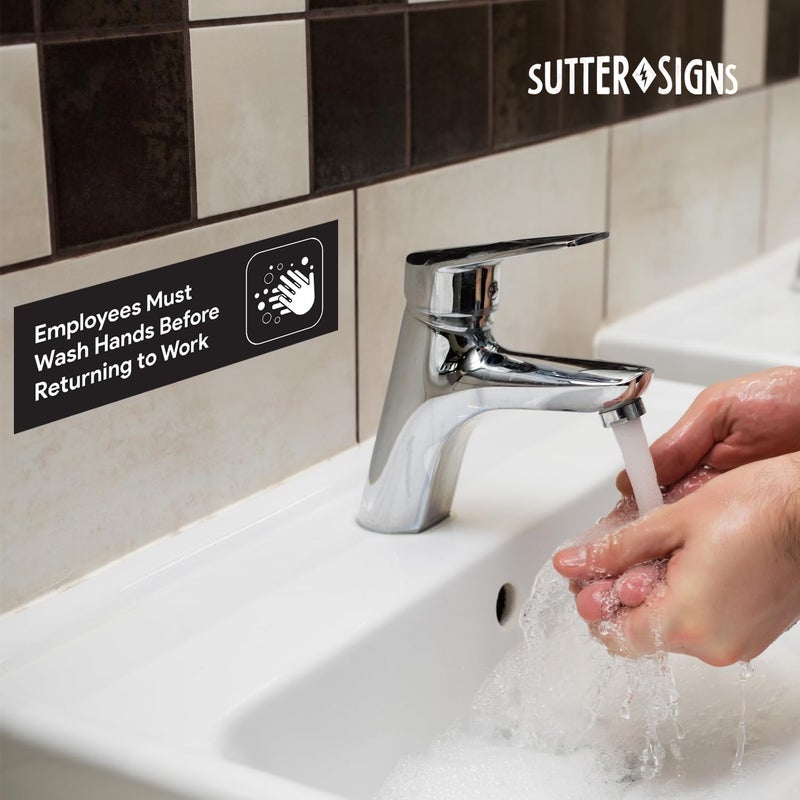 Sutter Signs 2pcs Employees Must Wash Hands Sign Stickers | Employee Handwashing Signs for Restaurant Commercial Bathroom | Water Resistant Vinyl Self Adhesive Decals, 8.5" x 2.75" - Image 4